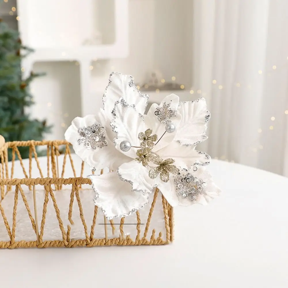 

Flower Head Artificial Christmas Flowers Multi-color Handmade Simulated Christmas Flower Glitter DIY Xmas Tree Ornaments