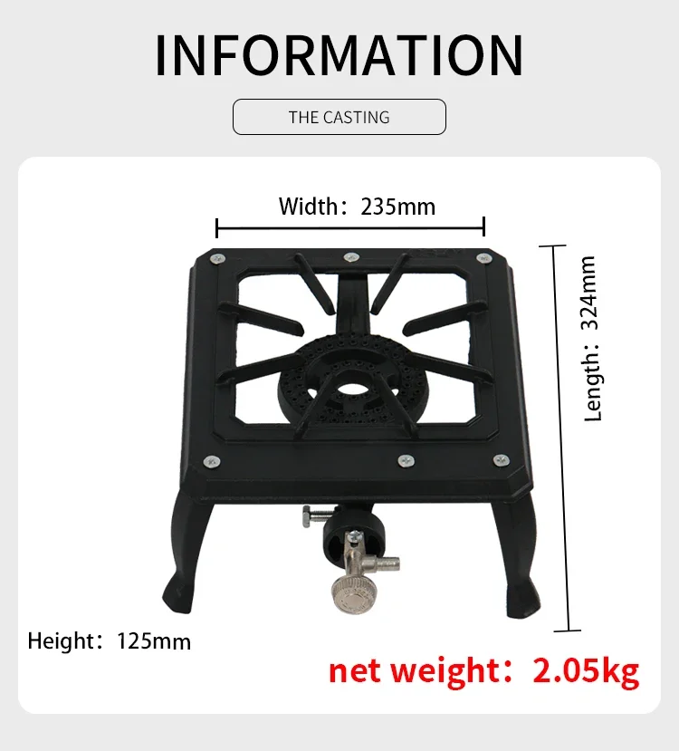 Estufa de Gas Licuado de hierro fundido, ignición electrónica de Gas Natural, placa de hierro de baja presión, estufa de Gas ardiente