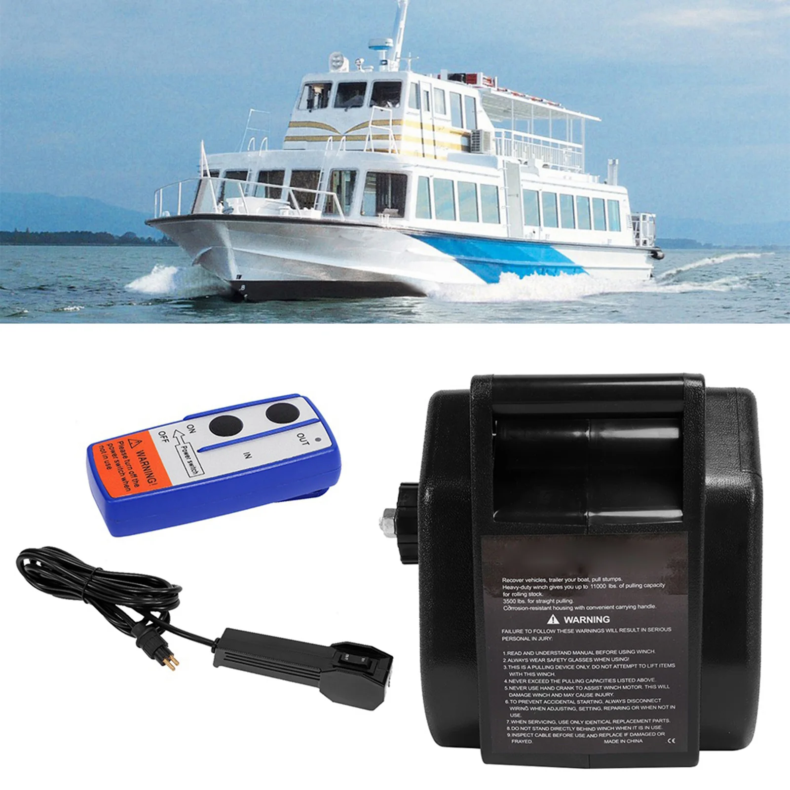 12V Electric Winch 2721 KG with Radio Remote Control Winch Boat Winch Winch Cable