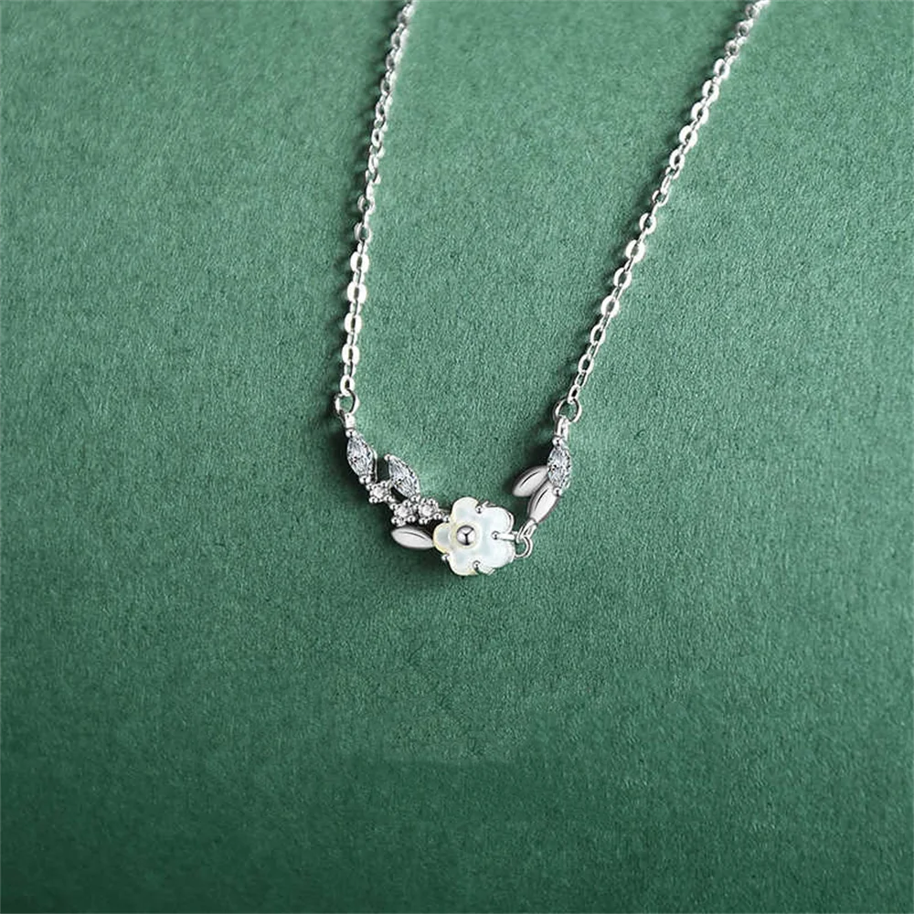 

Korean 925 Sterling Silver Collarbone Chain Women Shell Fairy Design Forest-Style Natural Niche Exquisite Leaf Flower Necklace