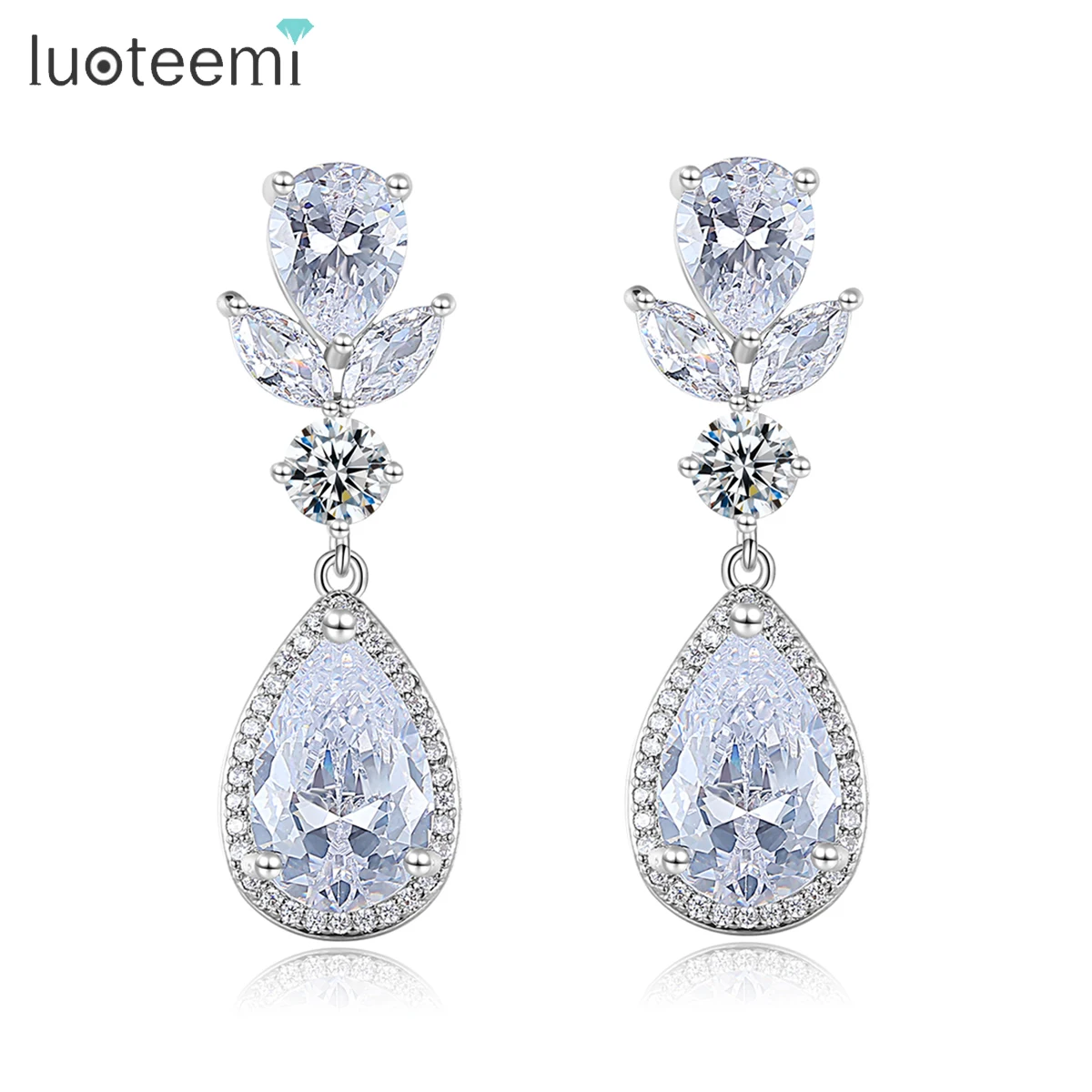 LOUTEEMI Clear AAA High Quality Cubic Zircon Drop Earrings for Women Wedding Bridal Engagement Earring Lily Cute Flower Jewelry