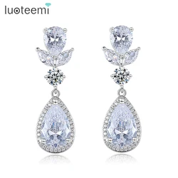 LOUTEEMI Clear AAA High Quality Cubic Zircon Drop Earrings for Women Wedding Bridal Engagement Earring Lily Cute Flower Jewelry