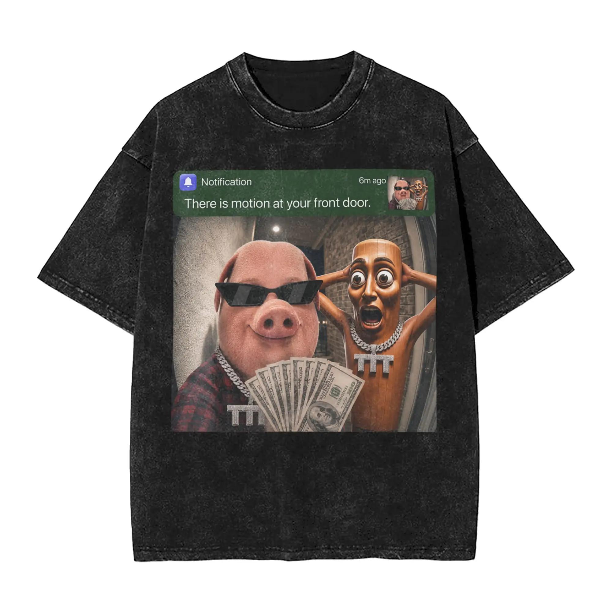 Men T-Shirt There is Motion at Your Front Door Tung Sahur and Jonh Pork T Shirts Hip Hop Summer Tees Retro Design Cotton Clothes