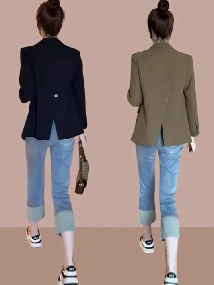 

Elegant Autumn Outerwear Women's Small Suit Vintage Personality Coat Polyester Long Sleeve Regular Fit Button up Pure Color