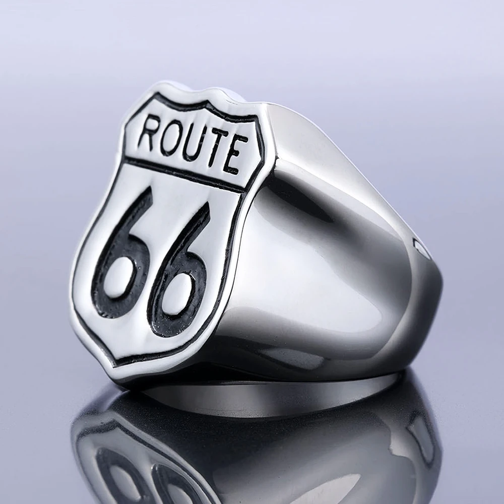 Simple Fashion Punk Route 66 Ring For Men Women 316L Stainless Steel Gothic Hip Hop Biker Amulet Rings Jewelry Gift Wholesale