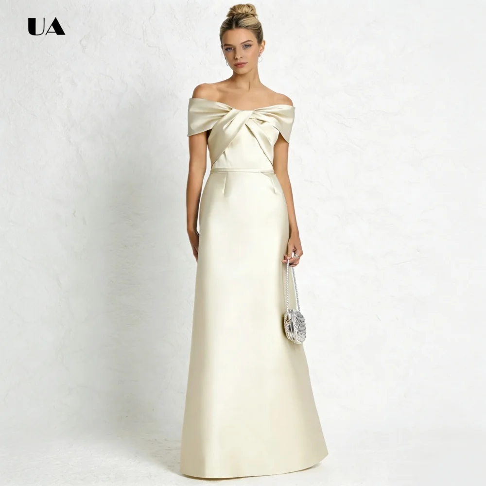 

Simple A-line Prom Dress, Solid Twist Front Evening Dresses for Women, Classic Satin Customized Party Gown with Off the Shoulder