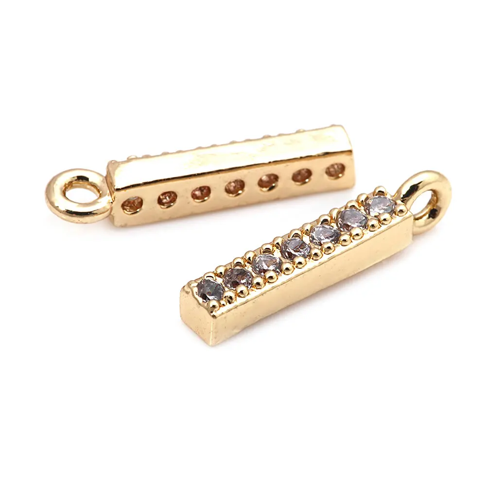 18K Gold Color Brass and Zircon Rectangle Tassel Charms Pendants High Quality Diy Jewelry Making Necklace Earrings for Women