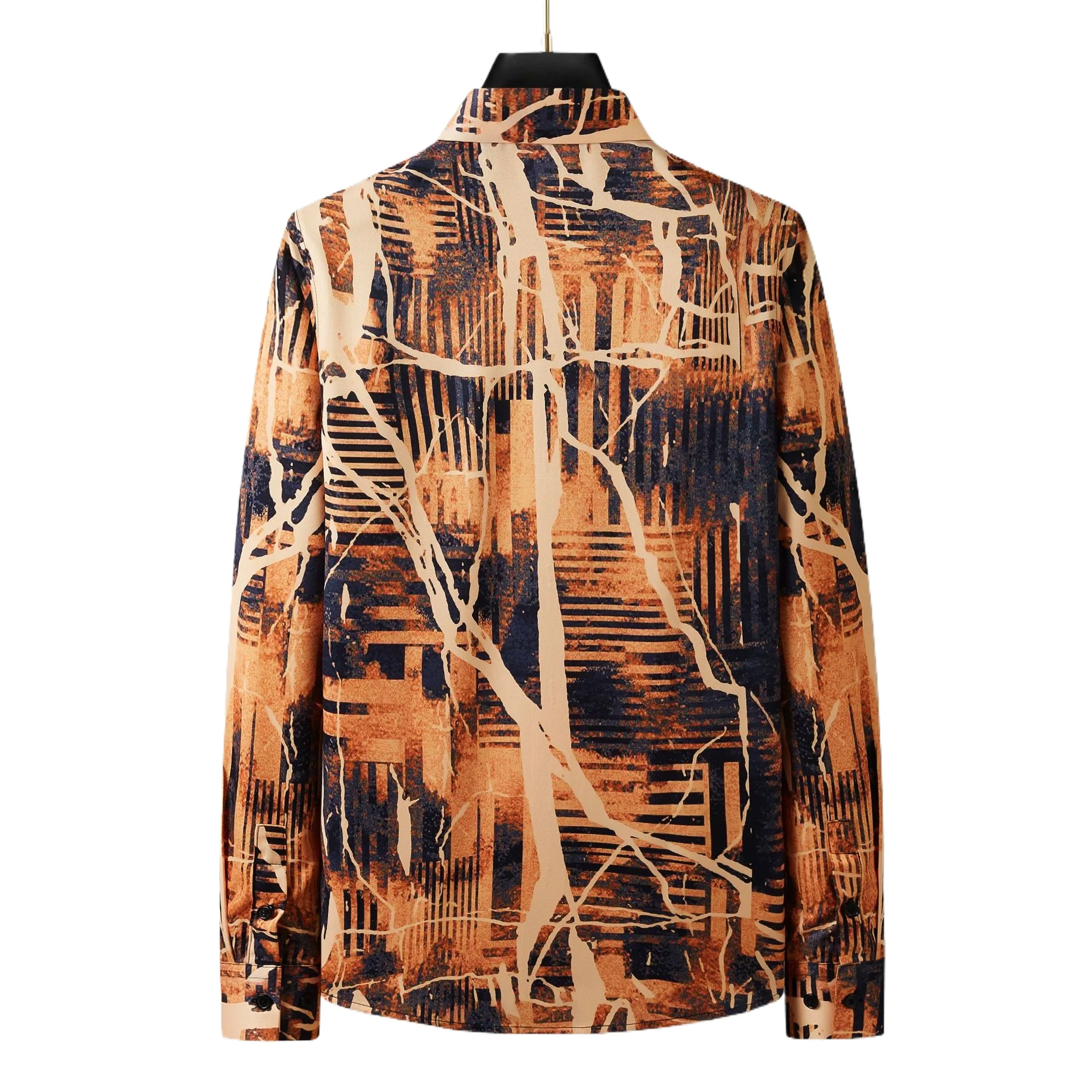 Retro Printed Long Sleeved Shirt for Men Slim Banquet Party Star Performance Shirts Luxury Social Casual Business Dress Shirt