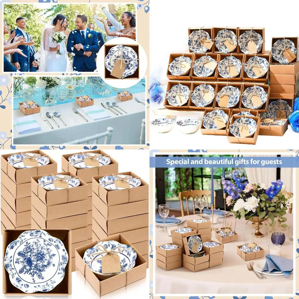 

Набор из 24 миниатюрных керамических чаш с цветочным узором для свадеб, вечеринок в честь рождения ребенка и подарков на день рождения (синий)