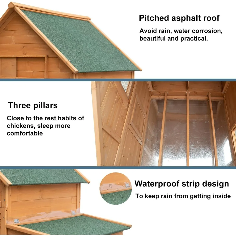 Large Chicken Coop with Wheels, Waterproof Outdoor Hen House, Movable Chicken House with Two Nesting Box, Removable Tray, Cages