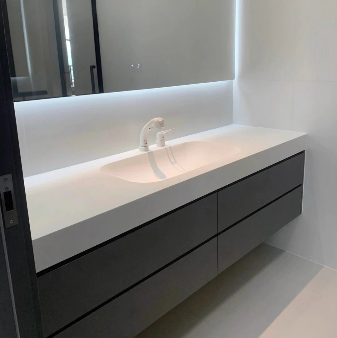 

Skin feeling Corian integrated basin modern simple bathroom cabinet combination bathroom hand and face washing table
