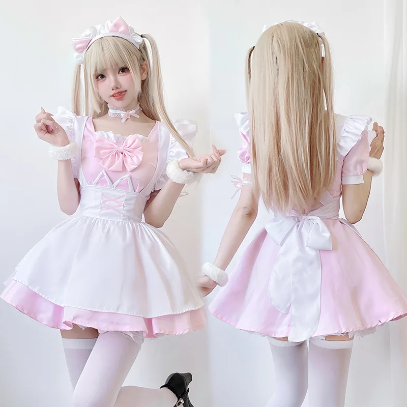 Suave hermana Lolita rosa traje de sirvienta bidimensional vestido de Lolita Sexy Cutie Maid Anime Cosplay disfraz
