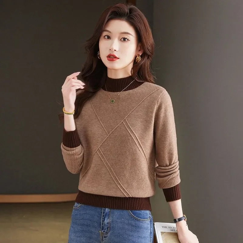 

Свитер с цветными блоками, женский осенне-зимний свободный утягивающий жаккардовый свитер, новый модный теплый топ