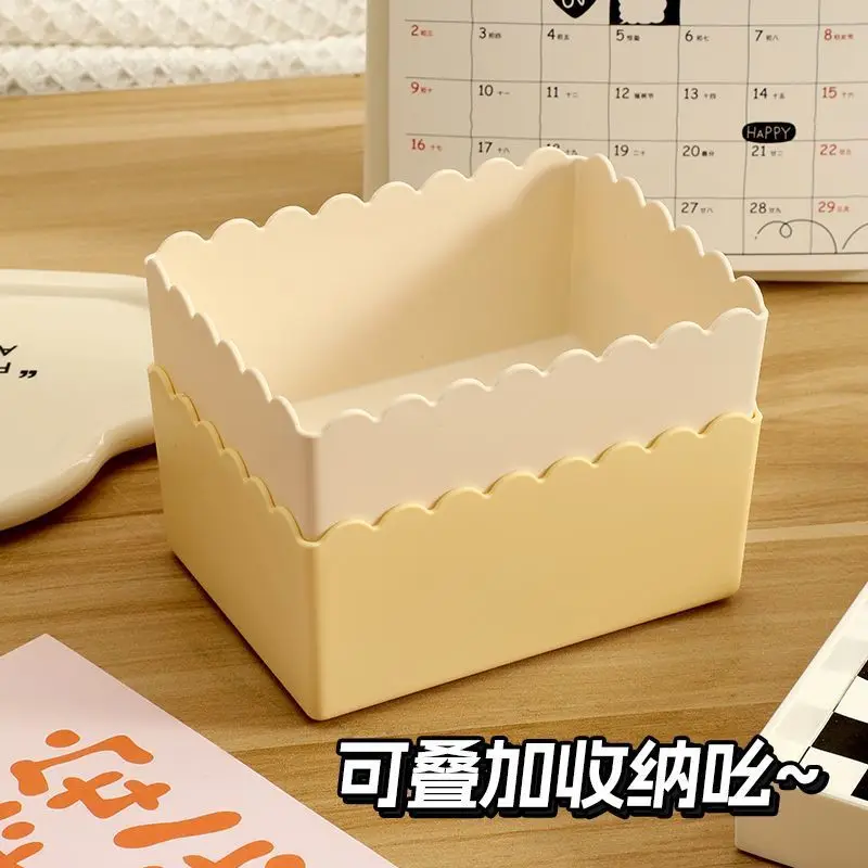 

Lace Cream Colored Desktop Plastic Rectangular Organizing Box Home Multifunctional Job Box Cosmetics Storage Jewelry Box