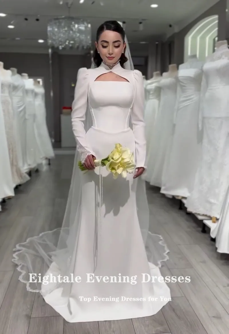 Eightale アラビアのウェディングドレスカスタマイズされたハイネック長袖イスラム教徒マーメイドブライダルドレス Vestidos デノビア