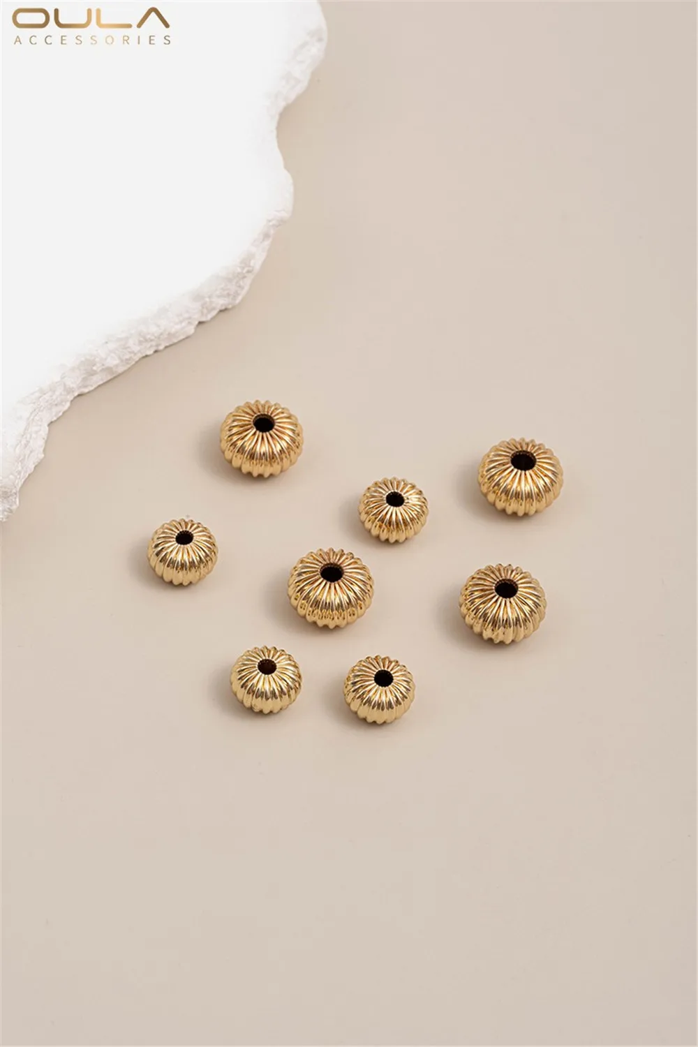 

14K Gold-plated Pumpkin Bead Striped Flat Spacer Abacus Beads, Diy Handmade Jewelry, Loose Bead Bracelet, Jewelry Accessories