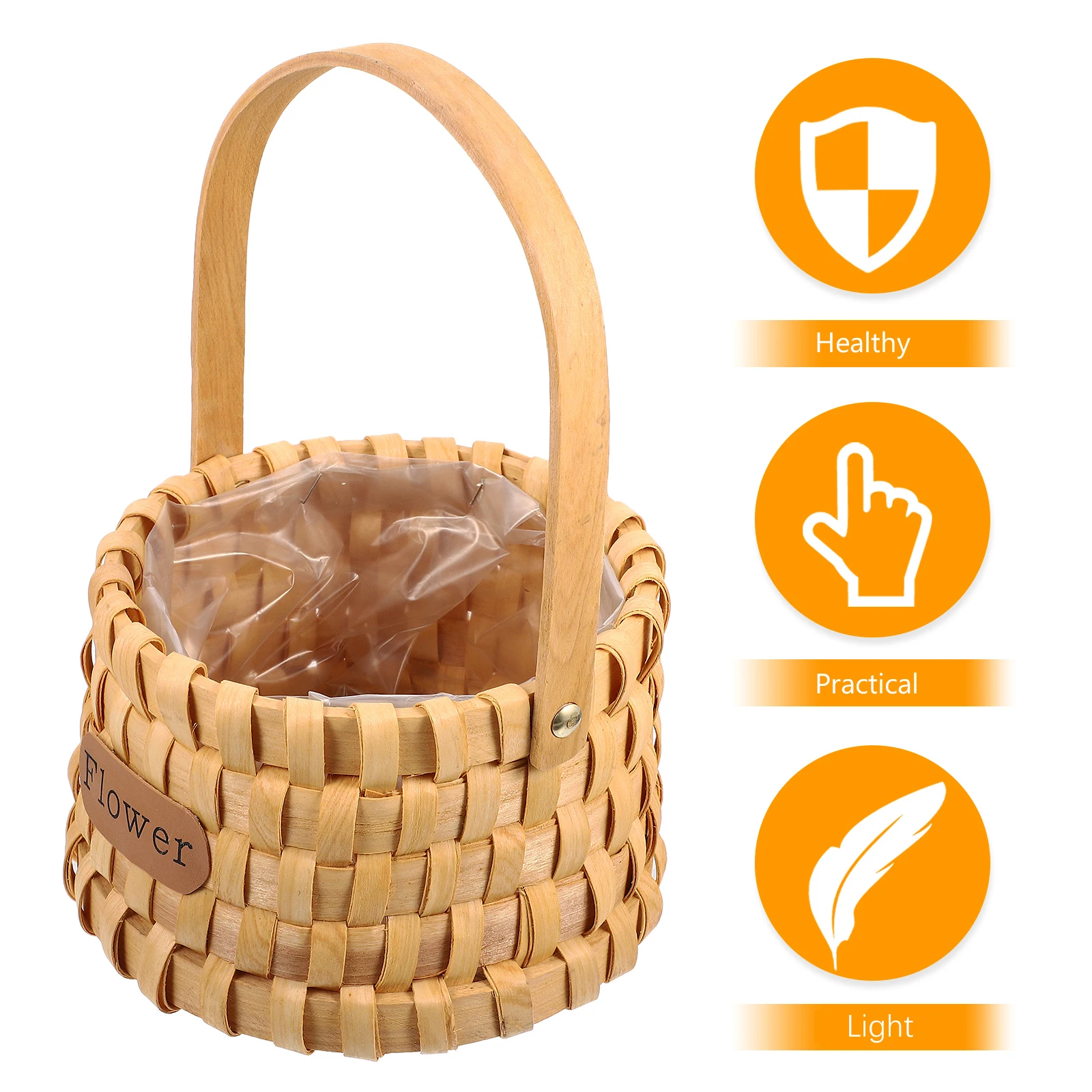 

1pc Wooden Flower Basket Gift Decorative Storage Baskets Handmade Woven Hamper Home Organization Carrier Round Shape Household