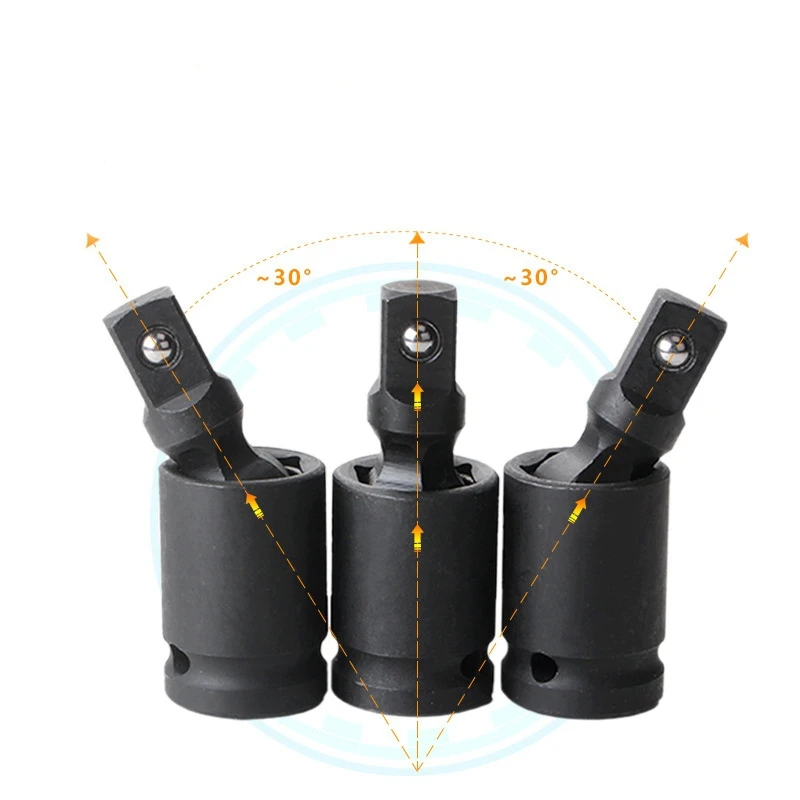 Air Cannon Pneumatic Universal Head Black Steel Rotation 1/2 3/8 1/4 Universal Joint Connector Joint Pneumatic Impact Sleeve