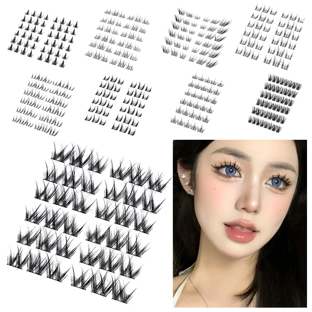 Press on Self Adhesive Cluster Lashes No Glue Needed Reusable Segmented Eyelashes Black Natural Look