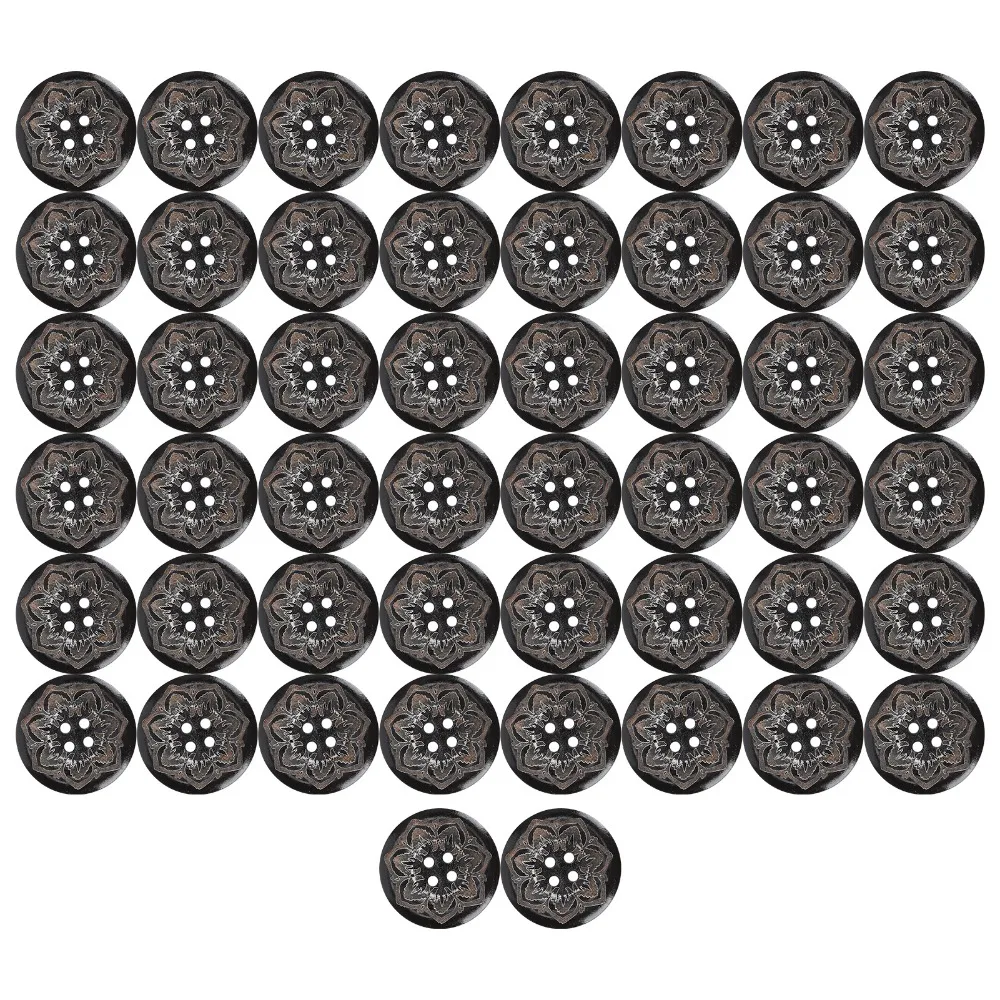 50pcs Classic 25mm (1") Wooden Buttons 4 Hole Carved Flowers Round Buttons Sewing Accessories For Sewing DIY