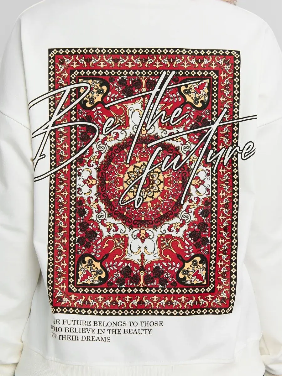 Russian Stylish Unique Graphic Shirts Loose Crew Neck Sweatshirts Retro Pattern Aesthetic Tops Large Size Women Streetwear Goth
