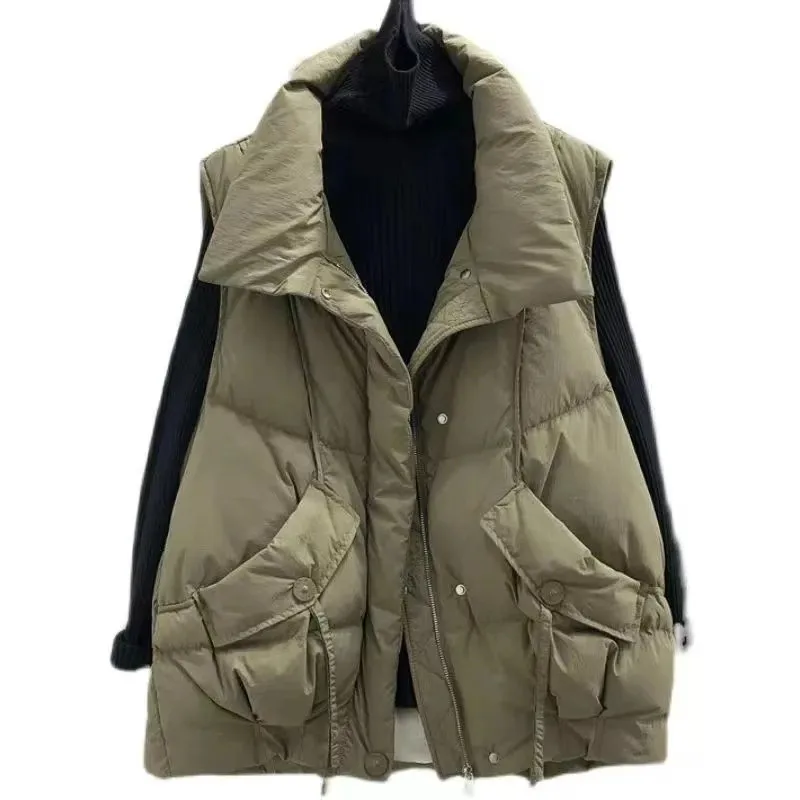 

Autumn Winter New Fashion Waistcoat Cardigan Women Top Korean Stand Collar Sleeveless Jacket Loose Office Ladies Vest Tide W1127