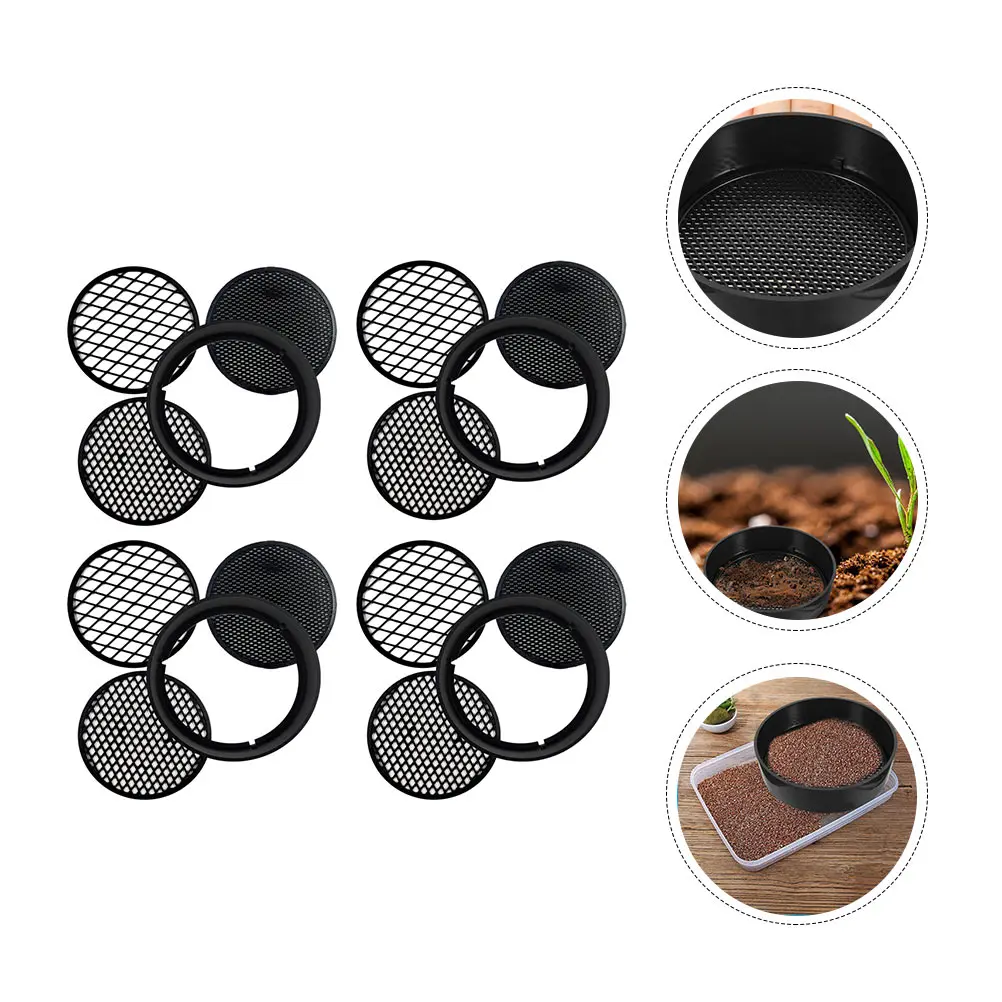 

4 Sets Sieve Kit 3 Sizes Fine Medium Coarse Plastic Garden Tool Sifting Pan Lightweight Durable Balcony Mini Garden