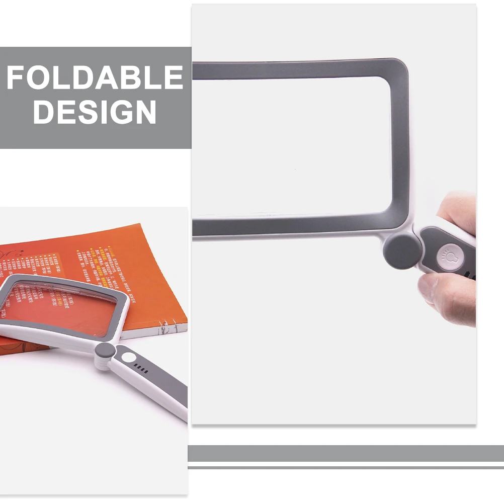 

1 set Foldable LED Reading Magnifier High Definition Lens Elderly Gray White Handheld Large Size Portable Magnifying Glass Books