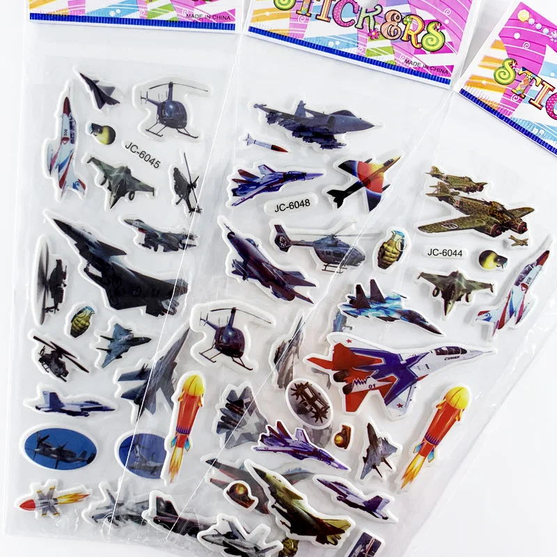 8 Sheets/Pack Aircraft Fighter Rocket Pattern Stickers for Kids Boys Military Fans 3D Bubble Scrapbook DIY Sticker Toy