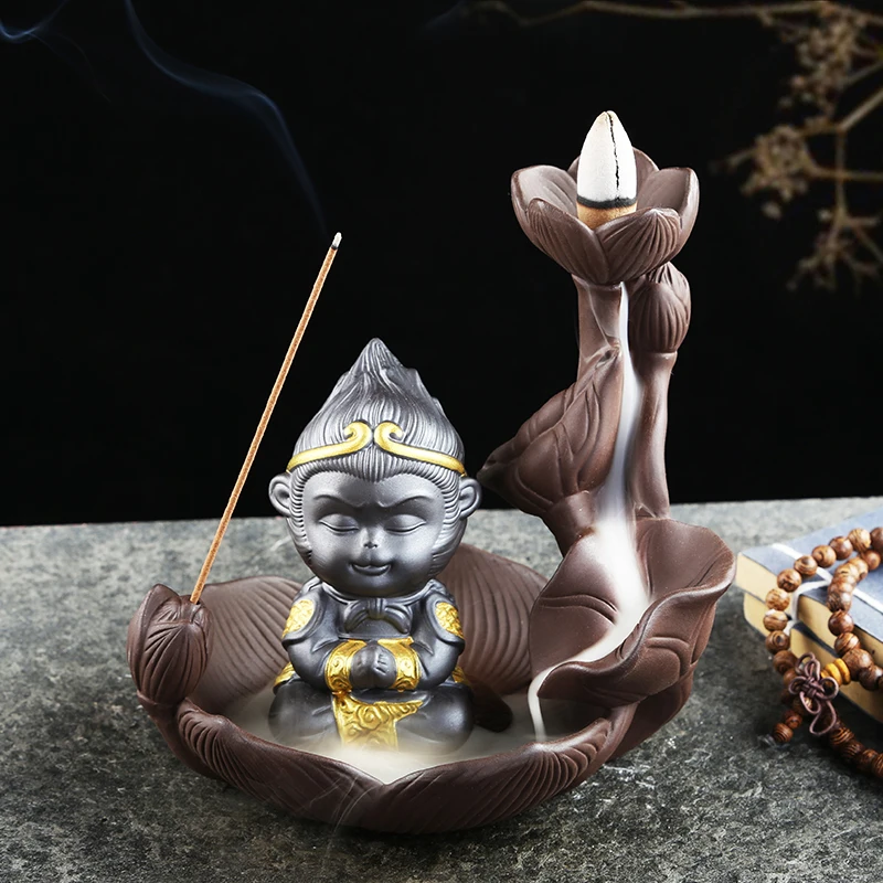 Backflow Incense Holder Waterfall Incense Burner Home Decor Aromatherapy Ornament Incense Cones Sun Wukong Waterfall Home Decor