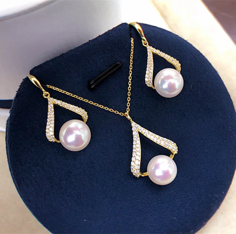 

Gorgeous Set of 8-9mm South Sea Round White Pearl Pendant &earring 925s