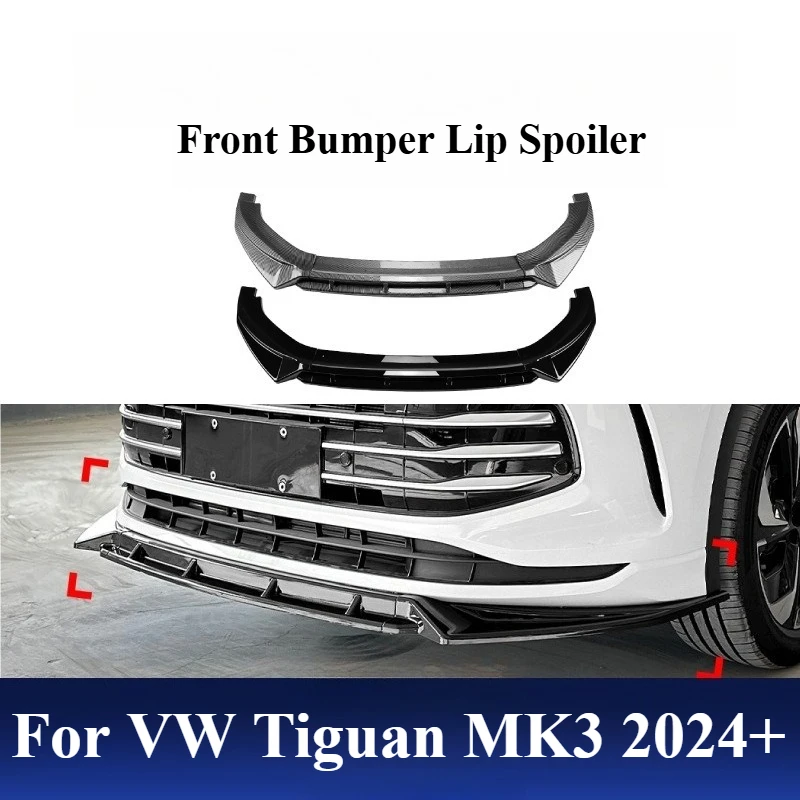 

For VW Tiguan MK3 2024+ Front Bumper Lip Spoiler - Gloss Black ABS Plastic Splitter Universal Fit Direct Bolt-On Installation
