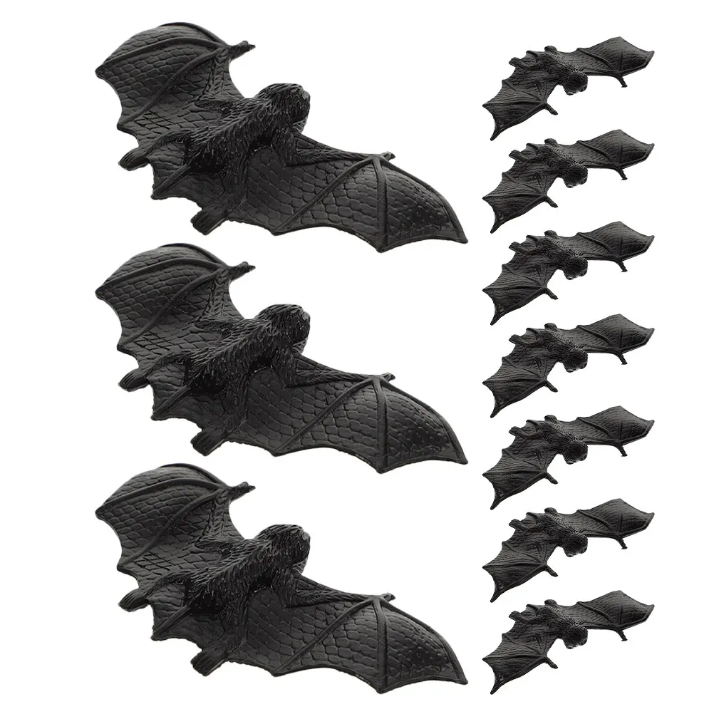 

10Pcs Realistic Soft Rubber Bats Halloween Decor DIY Haunted House Bar Party Prank Props Scary Black Flying Bat Hanging Ornament