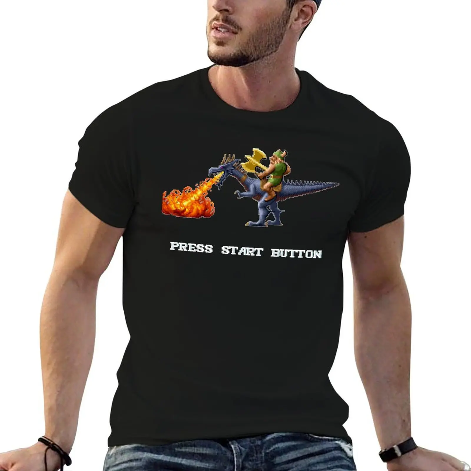DOS Pixel fan Axe Retro shirt T-Shirt anime custom shirt man print tshirt Style- graphic t Golden shirt t 2 game