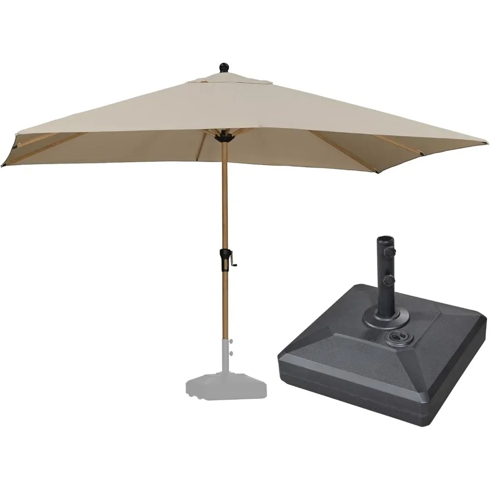 

9' x 11.5' Rectangular Patio Umbrella with Base | Outdoor Market Umbrella with Crank Lift & 8 Aluminum Ribs