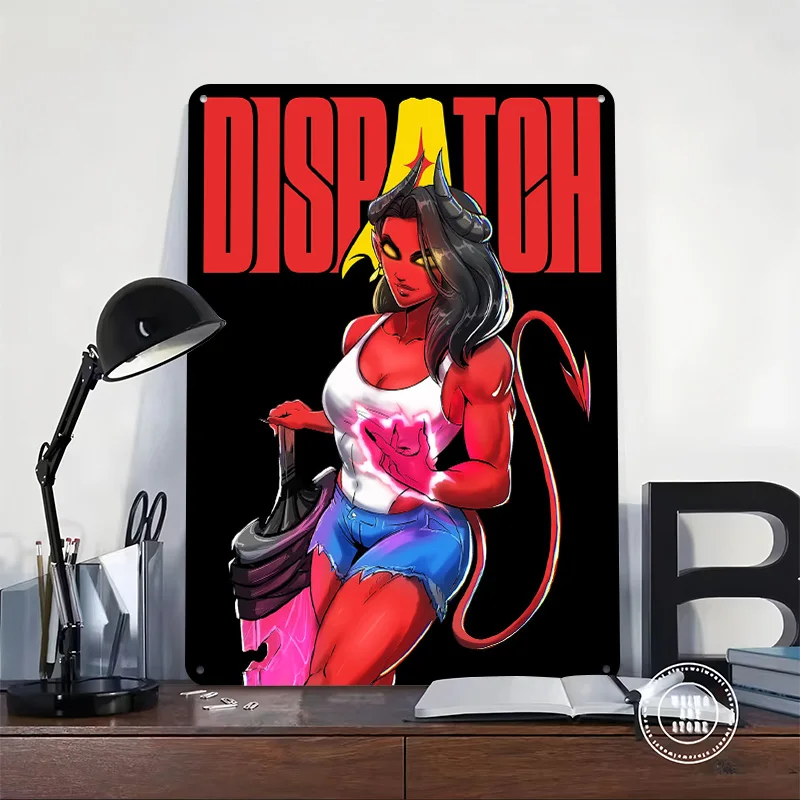 Red-skinned Demon Girl With Sword 3D Printed Texture Poster Personalized Wall Art Retro Metal Tin Signs for Decor Luxury Home