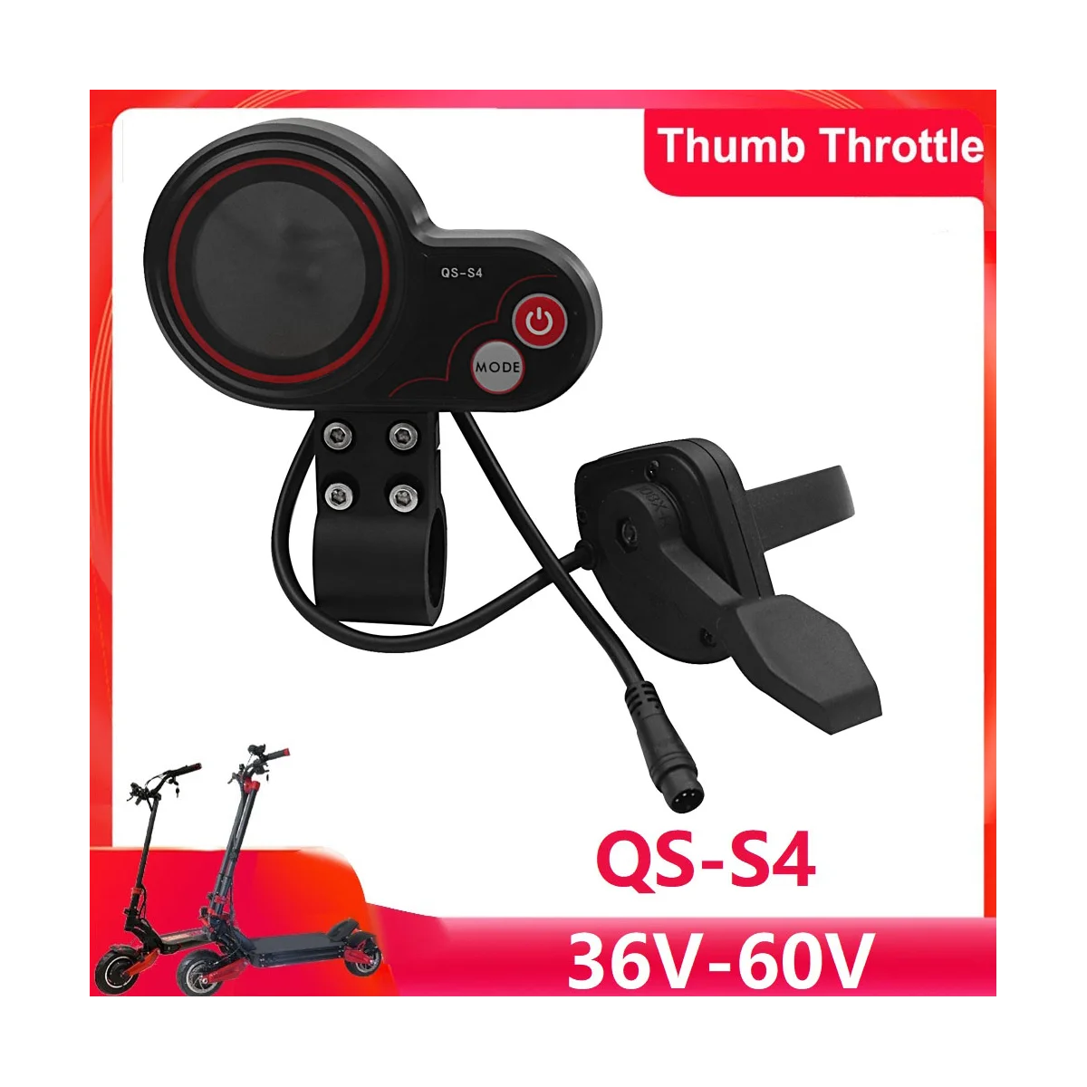 QS-S4 36V-60V Thumb Throttle LCD Display Meter Kit for Zero 8 9 10 8X 10X Electric Scooter 6PIN Display Accessories