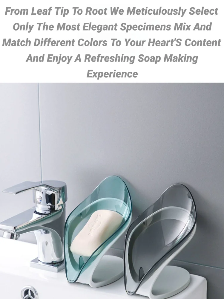 Blattförmiger Seifenhalter, rutschfester Abflussbehälter, Saugnapf, tragbare Ablage für Badezimmer, Dusche, Küche, Spüle, Toilette, L – Detail 2