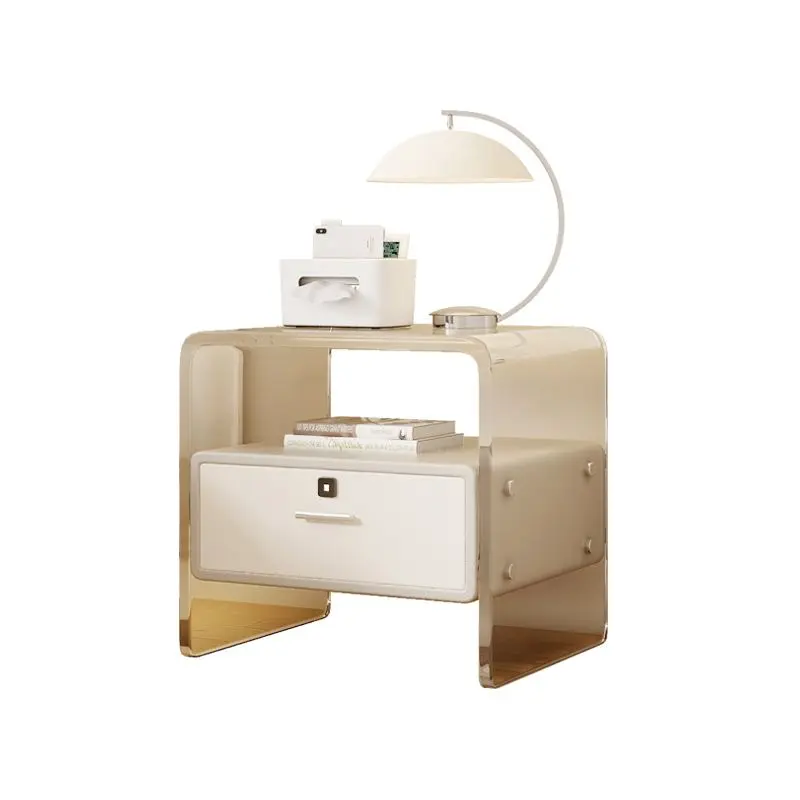 Acrylic bedside table solid wood modern simple multi-function with lock cream wind high value side cabinet small