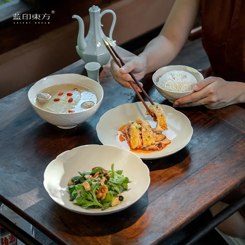 

Jingdezhen tableware household high temperature wood ash ceramic underglaze color bowl and plate set