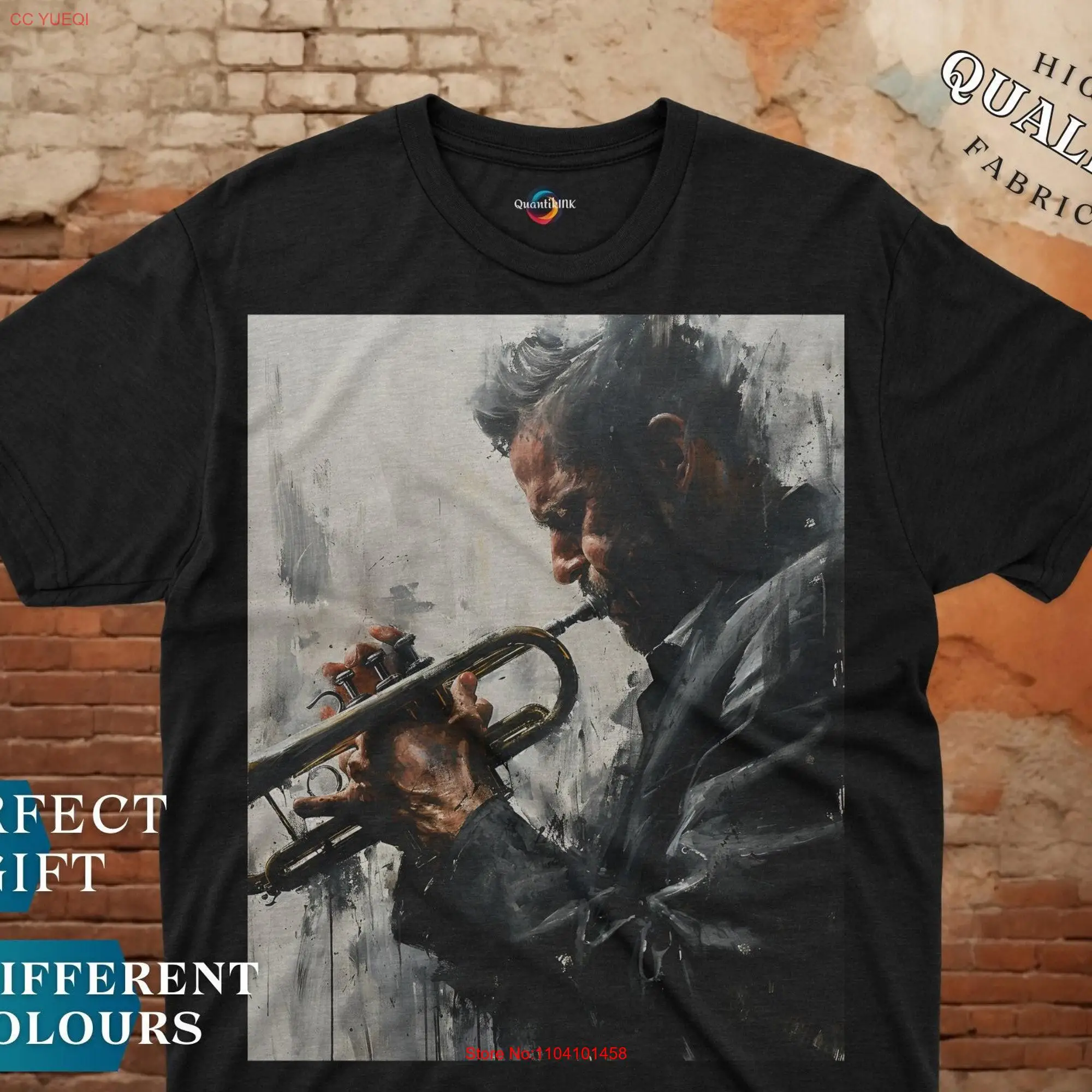 T shirt with jazz playing the trumpet artistic style perfect for classical music and art lovers Melodic Echo