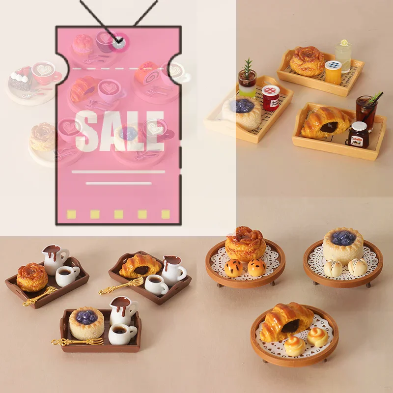 Dollhouse Miniature Coffee & Pastry Set, Realistic Food Tray, Dollhouse Kitchen Accessory For Pretend Play & Scene Layout