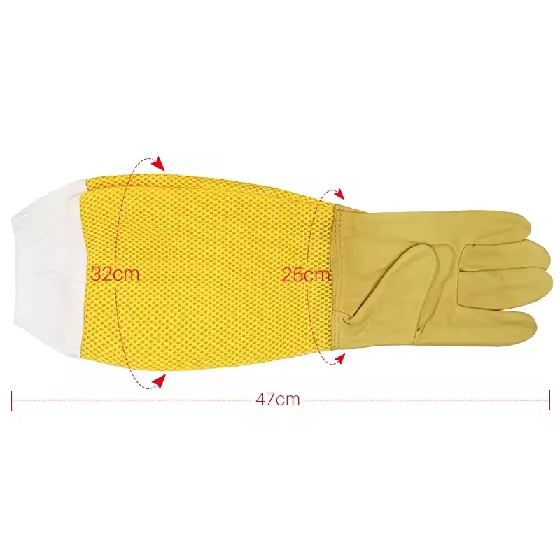 1 pair Beekeeping Gloves Protective Sleeves Breathable Long mesh sheepskin gloves for Apiculture beekeeping Equipment