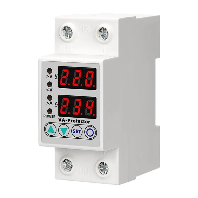 ABJN-Current Protection 220V 63A Din Rail Adjustable Digital Over Under Voltage Surge Protector Relay Reset Protection Device