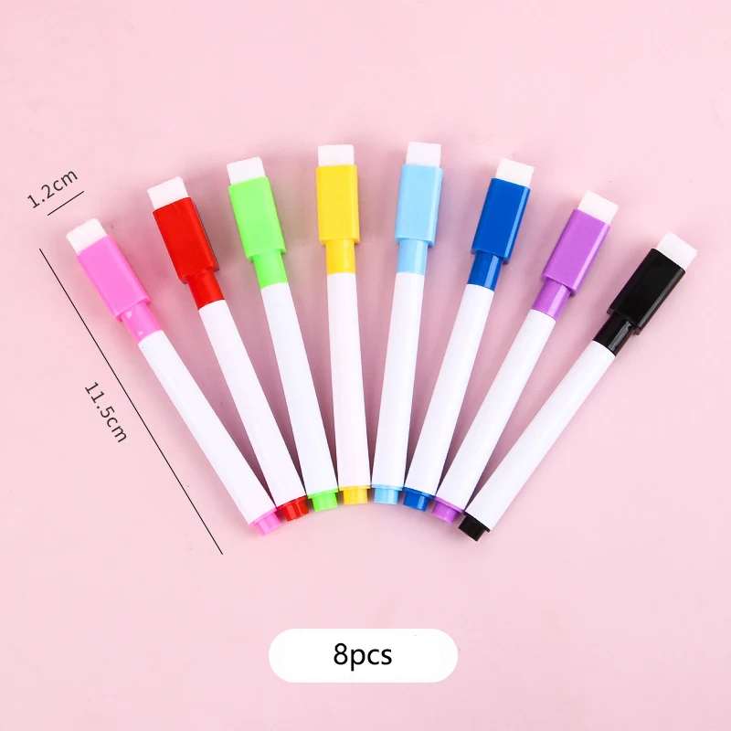 8Pcs Water-based Erasable Whiteboard Pen Doodle Small Drawing Pen Colored Magnetic Non-traceable Marker Pen Set