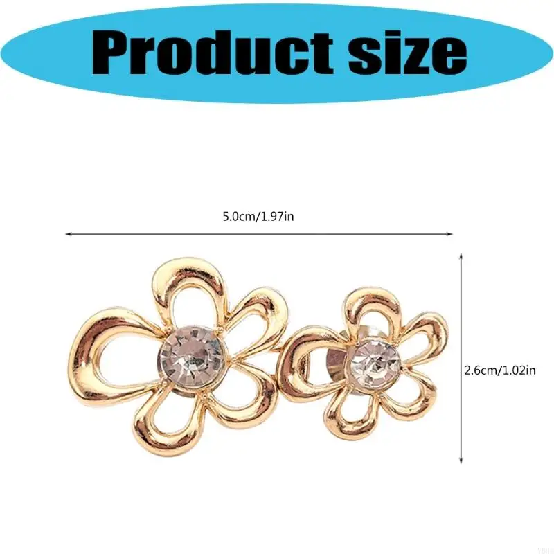 Rhinestones Flower Waist Tightener Multipurpose Waist Cinching Clip For Various Fabrics Easy Clip Fasteners for Pants 6PC Y08E