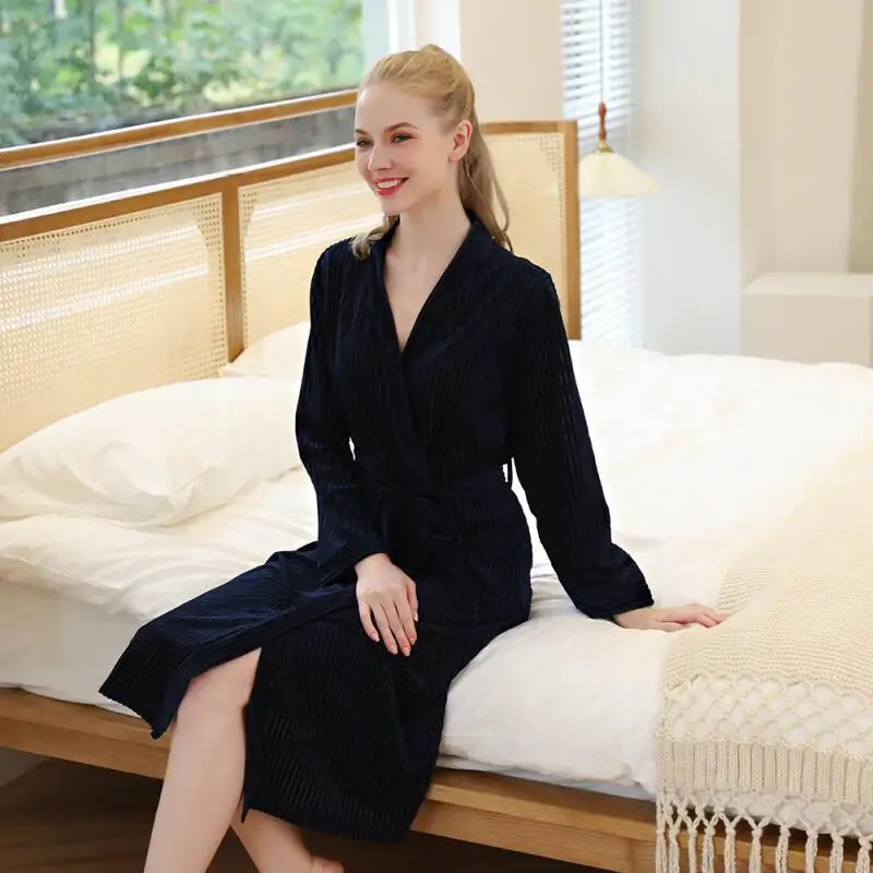 Elegant Velvet Women Winter Sleepwear Sexy V Neck Nightwear Homewear Thick Warm Long Sleeve Nightgown Casual Mid Length Nightie