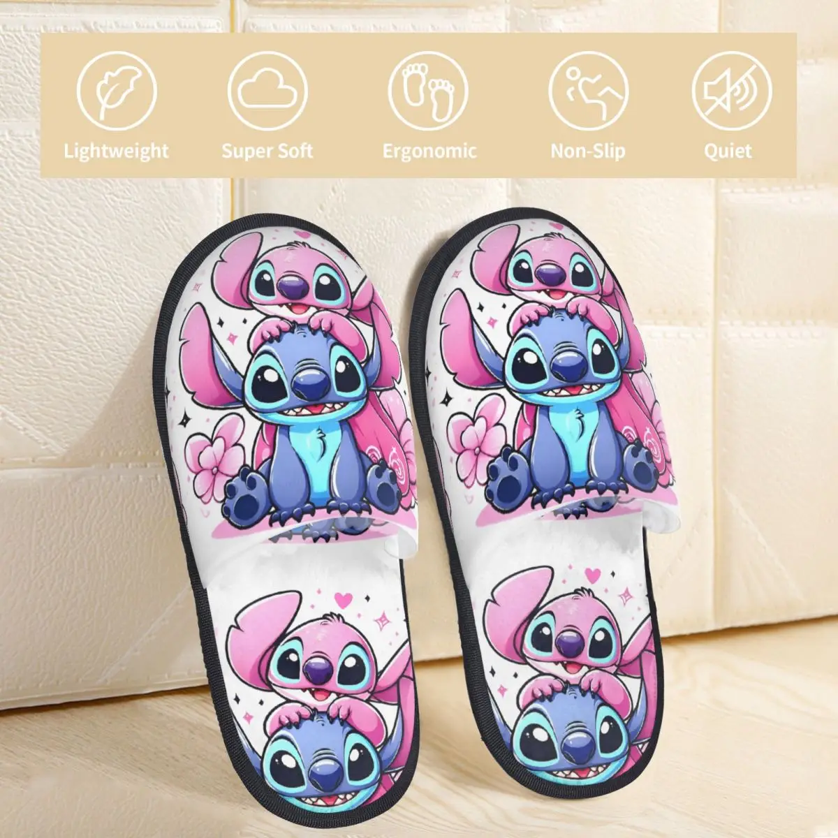 Stitch With Angel Love Winter Plush Slippers Bedroom Cute Cartoon Koala Soft Memory Foam Slippers Anti Slip