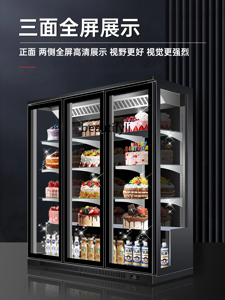 Vertical Cake Show Case Commercial Dessert Bread Counter Beverage Fruit Refrigerated Fresh Cabinet