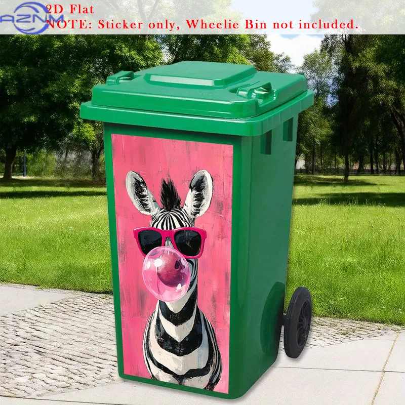 2D Flat Zebra Art Trash Can Sticker for Bedroom Livingroom Bathroom, Pink Sunglasses Stickers, Bubble Gum Self-Adhesive Remova